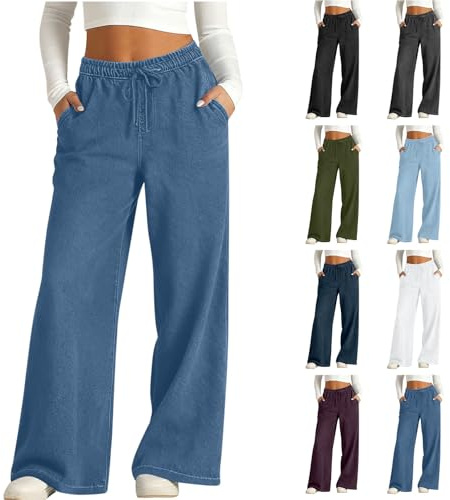KHIRVWL Jeans Donna Vita Alta Jeans Donna Larghi Pantaloni con Elastico in Vita Casual Streetwear Comodi Elasticizzati Lavaggio Gamba Larga Denim Pantaloni Tinta Unita Curvy Eleganti Baggy