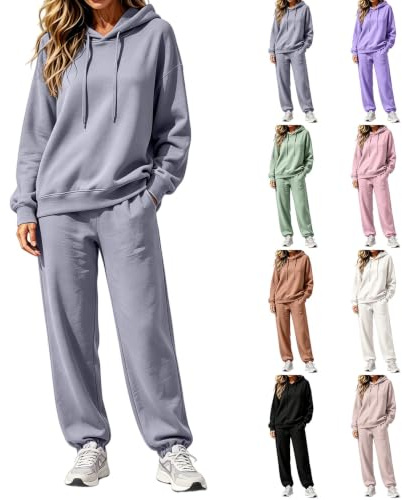Tracksuit Womens Full Set 2 Piece Outfits Long Sleeve Oversized Hoodies and Wide Leg Jogger Sweatpants with Pockets Loose Leisure Lounge Wear Sets Autumn Winter Sweatsuits Gym Activewear