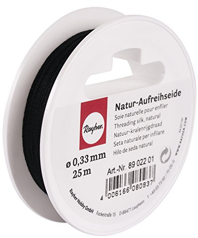Rayher Fil de soie naturelle enfilage de perles 0,35mmø bobine 25m noir, 8902201