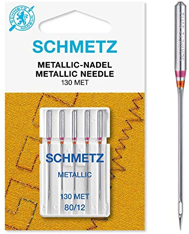 SCHMETZ | 5 Aiguilles pour machines à coudre | Metallic | 130/705 H-MET | Grosseur 80/12 | Convient pour la couture de fils à coudre métalliques
