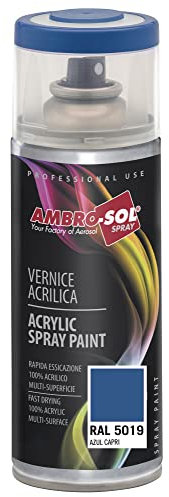 AMBRO-SOL - Pintura acrílica en spray, color Azul Capri, RAL 5019, resultado profesional en múltiples superficies, exteriores e interiores, 400 ml