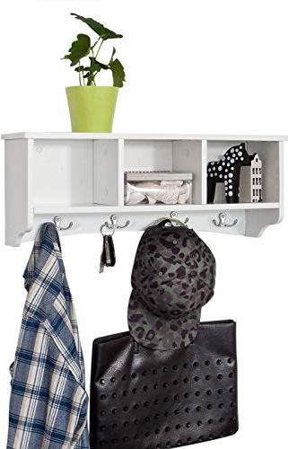 SoBuy® FRG48-W Wandgarderobe,Wandhaken, Hängeregal, Badezimmerschrank,mit 4 Haken,weiß, B 60 cm