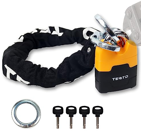 Heavy Duty Anti-Theft Motorcycle Chain Lock - 3ft/90cm Long, 10mm Thick Chain with Bright-Colored Lock, 4 Keys for Bicycle, Scooter (5.95lbs)