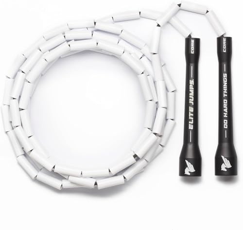 Elite Jumps Do Hard Things Beaded Jump Rope, White with Black Handles, 10 Feet