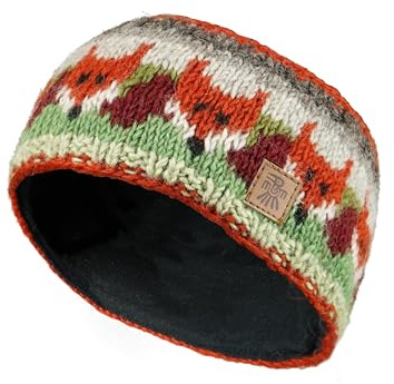 Pachamama kvinnor ull öronvärmare pannband fleece fodrad handstickad räv flerfärgad en storlek handgjord rättvis handel