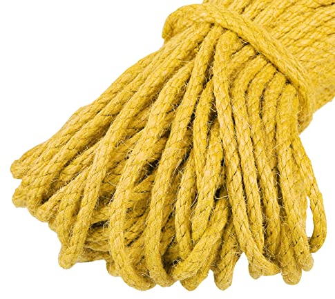 Uiopa Cuerda de Yute 5mm x 10m Cordel Yute Natural Cuerda Cañamo 4 Capas de Cuerda Yute Gruesa, SOGA Gruesa para Decoración de Jardín, Rascador para Gatos, Colgar Fotos, Jardinería (Amarillo)