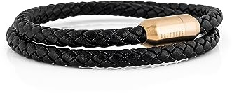Akitsune Suprema magnetiskt läderarmband | armsmycken dam herr rostfritt stål dubbelt lindningsarmband, 19 cm, Rostfritt stål Läder Silver