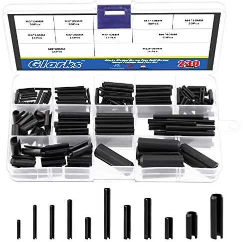 Glarks 230 Stück 11 Größen Rollstift-Set, M2 M3 M4 M5 M6 M8 M10 Schlitzfederstifte Split Federdübel Hardware Sortiment Kit für Heimwerker, Automobil-Reparatur