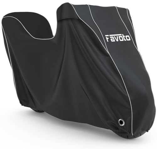 Favoto Telo Coprimoto Impermeabile Esterno Telo Moto Tessuto Oxford 300D e Scooter Elettrici con Bauletto, Strisce Riflettenti e Foro per Serratura 265cm x 105cm x 130cm