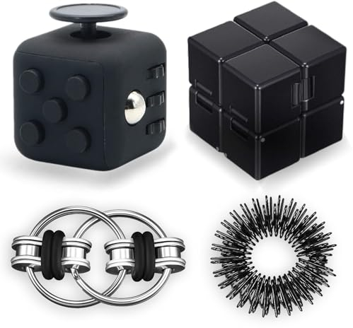 Steemjoey 4Pcs Fidget Toy Anti Stress Jouet, Cube Anti Stress Jouet Infinity Cube Jeu De Chaîne Flippy Bague de Massage des Doigts, Soulage Le Stress Réducteur, Parfait pour ADD TDAH (Noir)