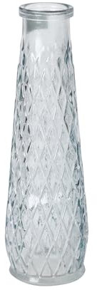 Homéa, Soliflore Verre Relief Losange Ø6,5 x H22 cm Bleu Ciel