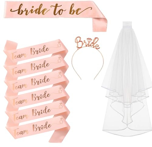 Yolistar 9pcs EVJF Accessoire, Bride to Be Écharpe Voile, Enterrement de Vie de Jeune Fille Accessoire, Décoration Voile de mariée Bachelorette Party, pour Les Jeux de soirée Entre célibataire