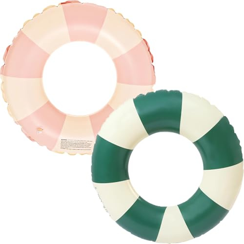 Anello di nuoto gonfiabile, Anello di Nuoto Gonfiabile Galleggiante Adulti, Vintage a Righe Ciambella Salvagente Gonfiabile, per Galleggiante per bambini adulti (Rosa+verde)
