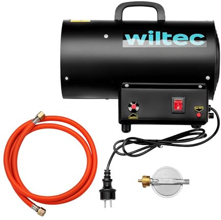 Wiltec Cannone aria calda a gas GPL, con avviamento piezoelettrico, regolatore e tubo 1,5 m, Generatore calore