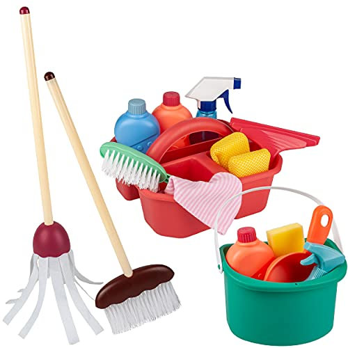 alles-meine.de GmbH 17 TLG Set Putzset & Reinigungsset - Putzeimer - Kehrbesen Wischmopp Putzeimer Schaufel - Kinderputzset Rollenspiel - Sprühflasche Besen Kinderputzset Kinde..