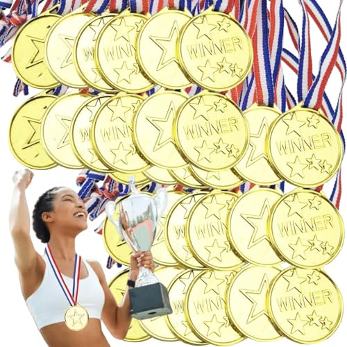 GBKDQQ 100 medaglie per bambini, medaglie d'oro per bambini, medaglie di plastica per bambini, medaglie d'oro, medaglie di compleanno per bambini, per scuola, feste di compleanno, feste per bambini
