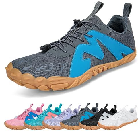 AONEGOLD Herr dam barefoot skor minimalistiska skor barfota halkfria skor för fitness lättviktsspår sko Gr36-47, A83 grå, 42 EU