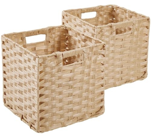 SOCOHOME Cajas de almacenamiento 28x28x28 cm, cestas de polipropileno con tiras metálicas, impermeables y antimoicos (2 paquetes, beige)