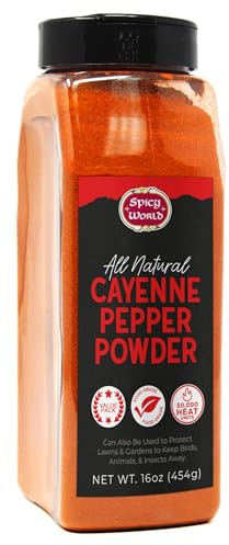 Cayenne Pepper Powder 16oz Jar - 50,000 SHU, Gluten Free, All Natural Red Pepper, Garden Wildlife Natural Pest Control by Spicy World