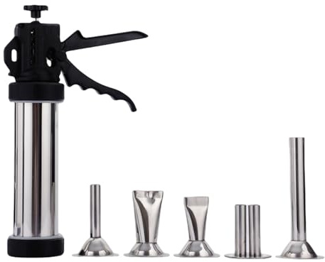 Máquina manual de relleno de salchichas con 5 boquillas, de acero inoxidable, herramienta de llenado de cocina, fácil de limpiar, herramienta de llenado manual de metal