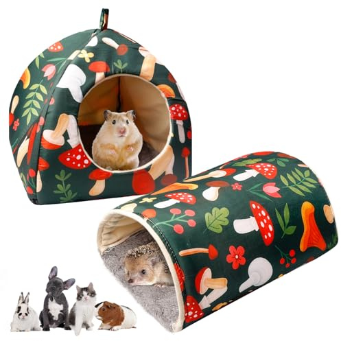 SUNOYA Maison pour Cochon d'Inde, Lit pour Cochon d'Inde, Grotte pour Lapin avec Coussinets Doux, Grotte pour - Lavable pour Hamsters Chinchillas Furet, Et Lapin, Champignons Vert Foncé