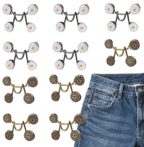 10 Set Pant Waist Tightener Buttons Pins, Reusable Waistband Cincher Adjuste Daisy Decorative Pins No Sewing Decoration Accessories for Clothing Trouser Skirts Black,Copper