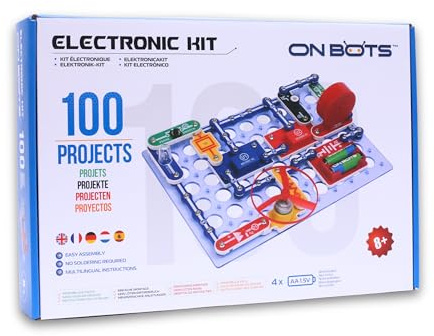 OnBots 100 STEM Electronics Kit for Kids | Age 8 + | Build 100 Science Projects to Learn Circuits & Engineering | 34 Parts & Full Colour Manual | Perfect Christmas and Birthday Gift for Boys & Girls