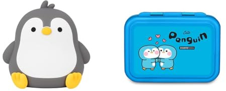 Cartomania Lampada in silicone feel at home, Pinguino, Luci rgb, 7 diverse colorazioni, Pack personalizzato, Bambini e adulti, Idea regalo + Portamerenda, Azzurro, Ermetico, Divisorio interno
