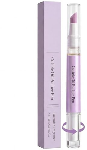 Empujador de Cutículas de Cerámica con Aceite: 2-En-1 Aceite Cuticulas Uñas Lapiz - Cuticle Oil Bolígrafo Nail Care Lapiz para Eliminar Cutículas, Repara Uñas (Púrpura)