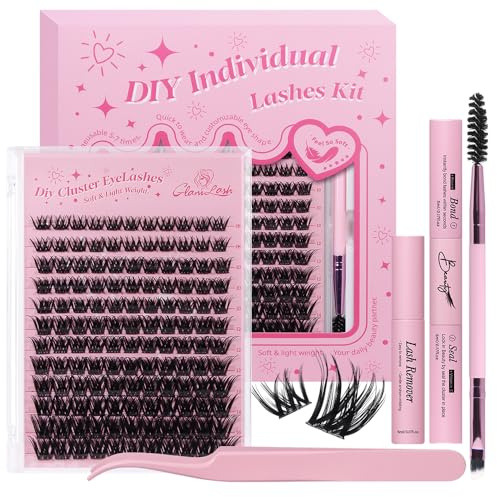 GLAMLASH Ciglia Finte Ciuffetti Kit Extension Ciglia Lash Clusters con Bond e Rimuoviciglia 8-16mm,DIY Eyelash Extension Kit (DM-FD12)
