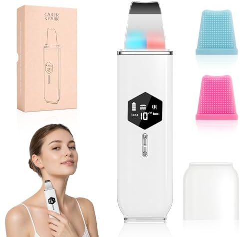Focenat Pulizia Viso Ultrasuoni,Punti neri rimozione,Aspira punti neri,Skin Scrubber,Spatola Ultrasuoni Viso,Peeling Ultrasonico,con 4 Modalità e Intensità Regolabile,per la Pulizia Della Pelle