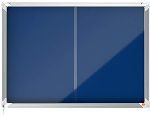Nobo Felt Lockable Notice Board With Sliding Glass Door, 8 x A4, Premium Plus, Blue, 1902565