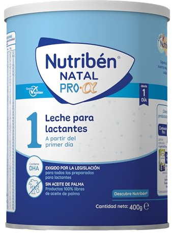 Nutribén Natal Pro Alfa 1 - Leche en Polvo Bebé 1 | Fórmula para Bebé desde el Primer Día | sin Aceite de Palma | con Cacito Dosificador Incluido | Con DHA | 1 Bote de 400g