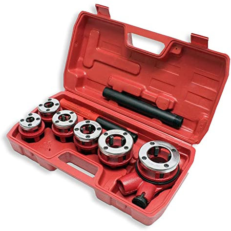 MGidea Filiera manuale a cricco, set 9 pezzi per filettatura tubi idraulici, Filettatrice