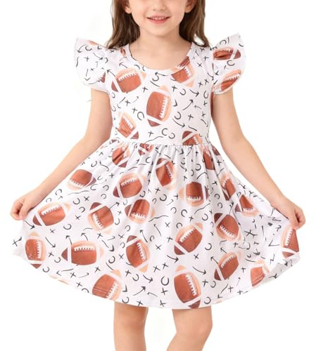 Toddler Girls Football Dresses Autumn Sports Ruffle Bottom Flutter Sleeve Apparel 5-6Y