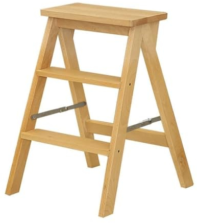 Klapptrittleiter Leitern|Leiter mit 3 Stufen| Tragbare zusammenklappbare Tritthocker|Klappstuhl|Großer breiter Hocker|Gartengerät for den Heimgebrauch|Holzleiter| (Color : Wood)