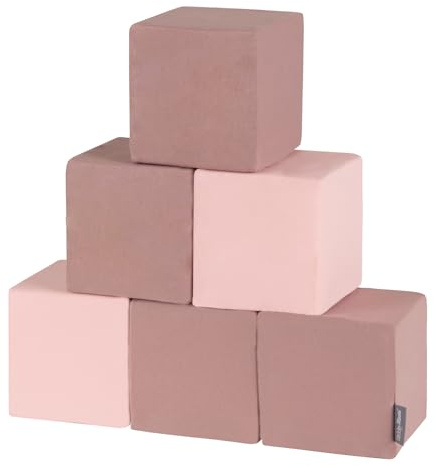 KiddyMoon skumkub för baby mjuka block 6 delar skumleksak Montessori-leksak med skum och ha kul för barn, block: Erikafärger/rosa