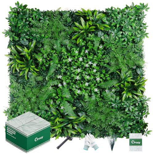Grooy Pared de césped, paneles de boj artificial de 20 x 20 pulgadas (12 piezas), pantalla de valla de seto de privacidad con protección UV, telón de fondo verde para decoración de interiores y bodas