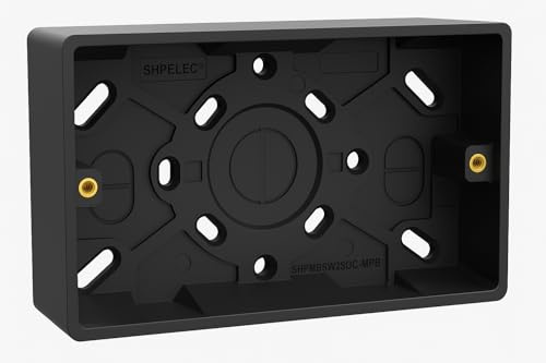 SHPELEC® 2 Gang Surface Mount Pattress Box – 25mm Deep | Matt Black Plastic Back Box for Double Sockets & Switches | Stylish & Durable Wall Mount Housing (2 Gang Back Box)