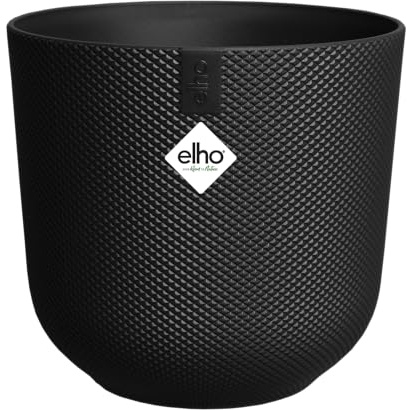 elho Jazz Round 26cm Flower Pot - Large Indoor Plant Pot - 100% Recycled Plastic - Unique Structure - Black/Living Black