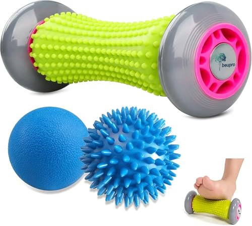 Masajeador de Pies, Rodillo Masaje para Fascitis Plantar, Rodillo de Bola de Masaje + 2 Pelota Masaje Fascitis Plantar, Rodillo para Masaje de Pies para Músculo, Cervical, Espalda, Brazos