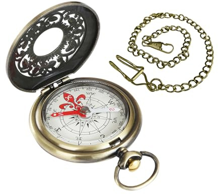 1 Pocket Watch Compass And 1 Pocket Watch Chain, Metal Compass, Vintage Compass, Outdoor Supplies, Camping Tools