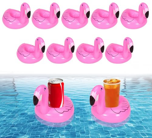 LUMOOM 9 Pièces, Porte-Gobelets Gonflables, Flamingo Porte-Boissons Flottant pour Bouteille De Bière, Coupe À Champagne, Canettes, Mini Porte-Bière Flottant pour Fête Plage, Piscine, Strand