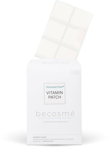 Becosmé - Cerotto vitaminico per capelli a forma di sirena, adesivo con biotina, collagene e zinco, per l'aspetto dei capelli, vegano, cruelty-free, fornitura per 30 giorni