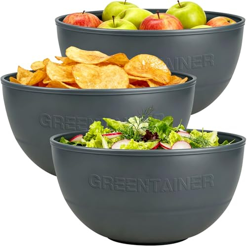 Greentainer Set de Boles, Cuencos Irrompibles para Ensalada, Cereal y Sopa, Apto para Microondas y Lavavajillas, Libre de BPA, Apilables, para Adultos(4000ml,Gris)