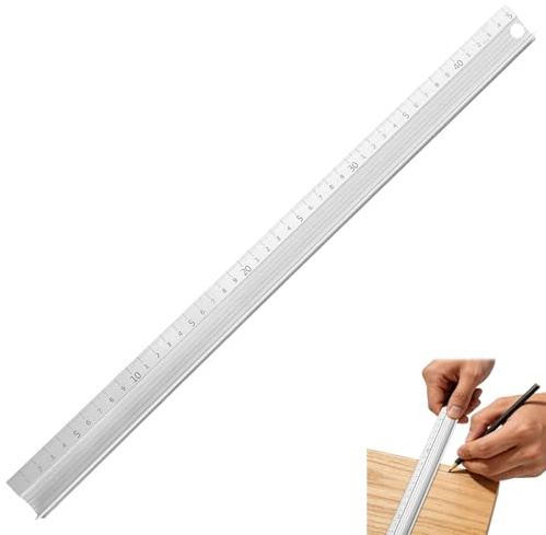 White Aluminium Cutting Ruler, With Raised Grip, Metal Safety Ruler, Multifunctional Precision Metal Safety Rulers, For Length Measurement (Silver-45cm)