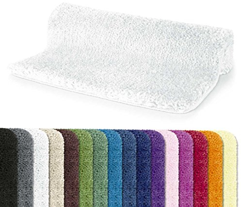 Spirella Badteppich Badematte Duschvorleger Mikrofaser Hochflor | flauschig | rutschhemmend | geeignet für Fußbodenheizung | 60x90 cm | Weiß