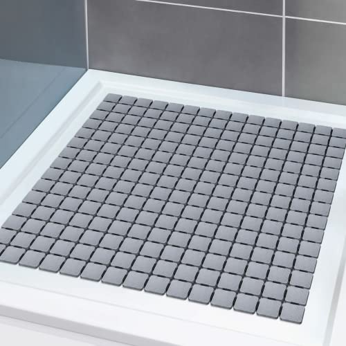Shower Mat Square Non Slip Bath Mat DIY Cut Safety Bathroom Mat for Bathroom Accessory with Strong Suction Cups on the Bottom 54×54 CM (Grey)
