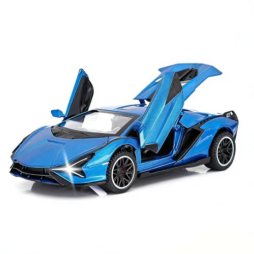SASBSC Toy Cars for Kids Ages 3-12 Diecast Metal Model Car with Light and Sound Pull Back Car Toys for Boys Age 3 + Year Old (Blue)