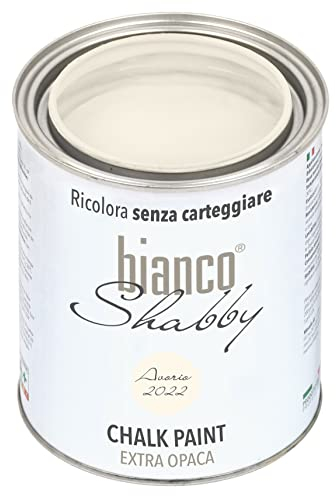 bianco Shabby® Chalk Paint Avorio (2022) Peinture à la craie pour meubles et murs, effet vintage, shabby chic, extra mat (1 Litre)